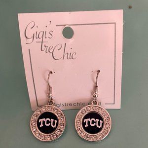 Women's Officially Licensed TCU earrings in Fashion Silver with Hook Backs